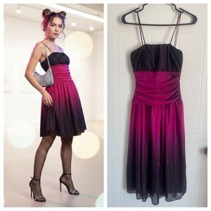 Rockin Town Black Pink Ombre Glitter Midi Dress S Y2K Whimsigoth Prom Party